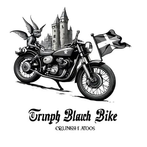 Castle With Pixies And Triumph Bike With A Cornish Flag