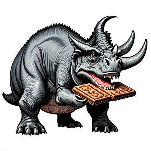 Cartoon Triceratops Eating A Bourbon Biscuit