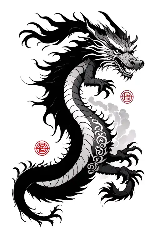 Korean Dragon Going Up The Arm Surrounded With Other Korean Symbols And Figures