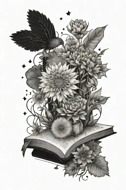 Books And Flowers Possibly With Dandelions And Stars And Ocean Waves And Sunshine