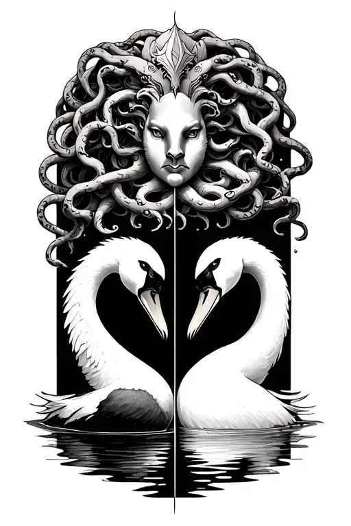 2 Swans Facing Each Other With Medusa On Top Half