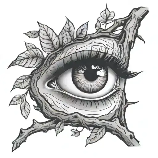 Girls Eyes In A Tree Branch