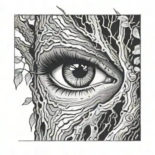 Girls Eyes In A Tree Trunk