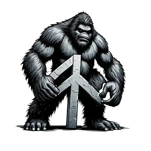 Bigfoot Hiding Behind A Peace Sign Made Of Concrete