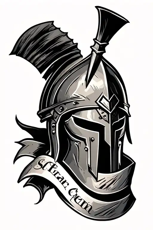 Spartan Helmet With Banner Wrapping Underneath