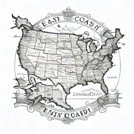 East Coast United States Treasure Style Map Easters Seaboard Detailed