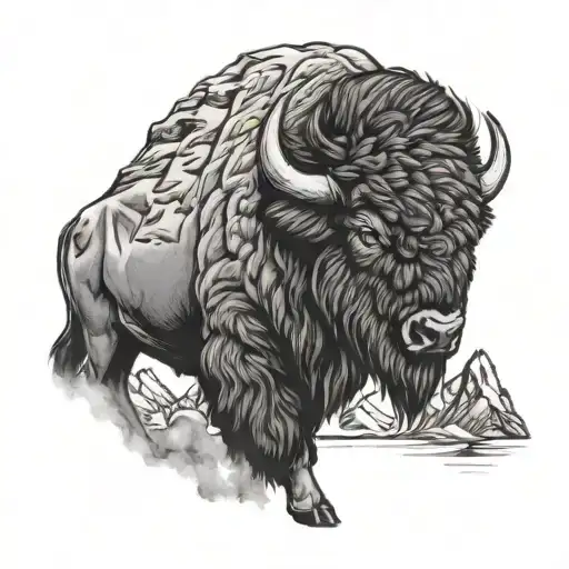 Bison With Mountains
