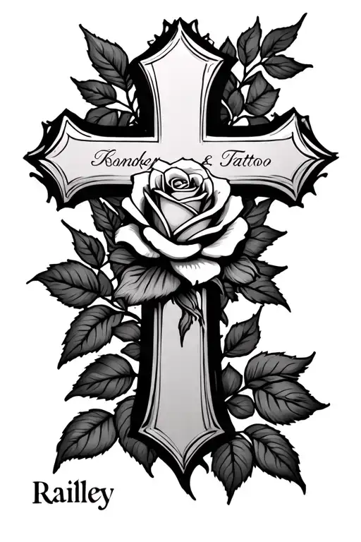 Cross With Rose In The Middle And The Name Railey Somewhere