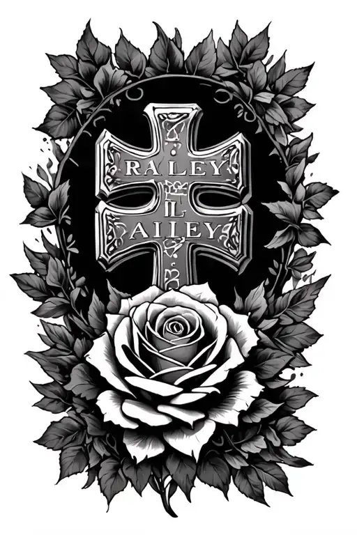 Cross With Rose In The Middle And The Name Railey Somewhere