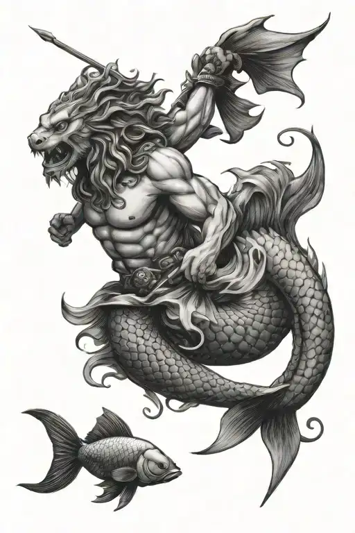 Poseidon And Coy Fish