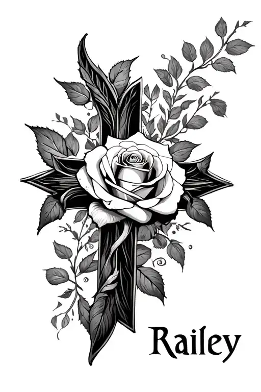 Cross With Rose In The Middle And The Name Railey Somewhere
