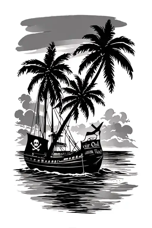 Florida Theme Fore Arm Tattoo With Pirates And Palm Trees