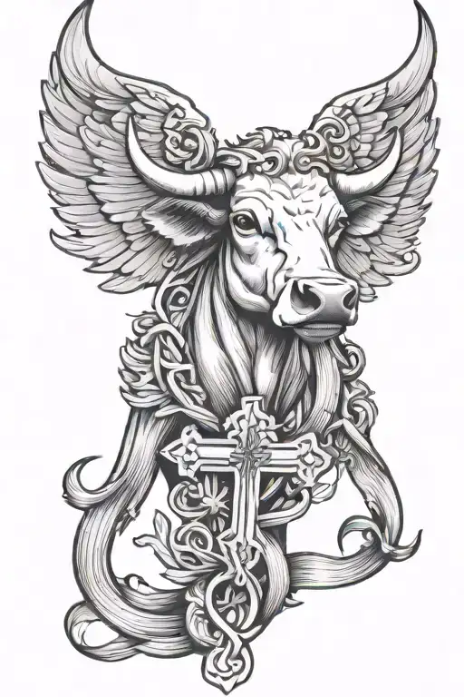 Cross Intertwined Forming Wings With A Cow Tag