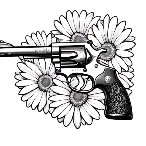 Colt 1851 Navy Revolver Surrounded By Daisys