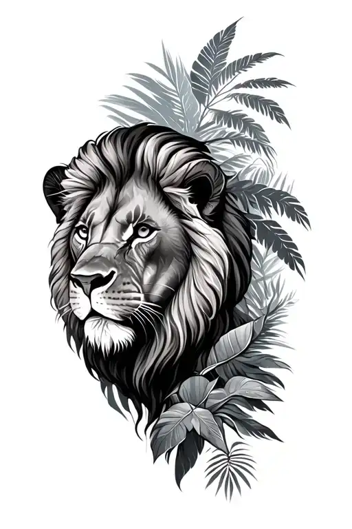 A Jungle With A Lion Surrounded