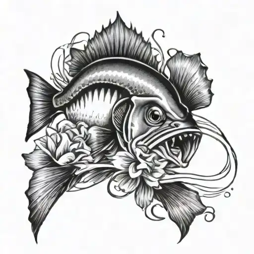 Someone Bass Fishing Tattoo Design And Add Flowers