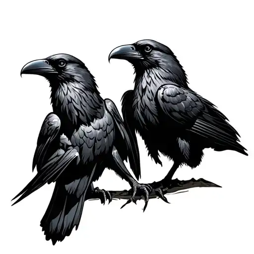 Two Headed Raven Sitting One Body