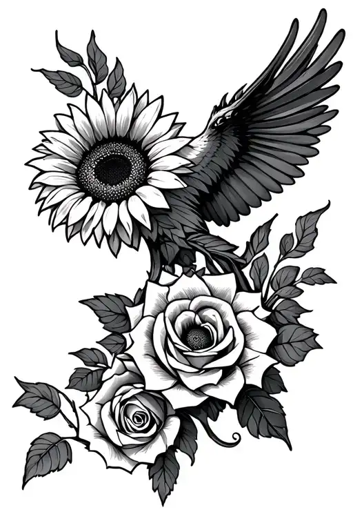 Raptor Vines Sunflower Rose Intertwined