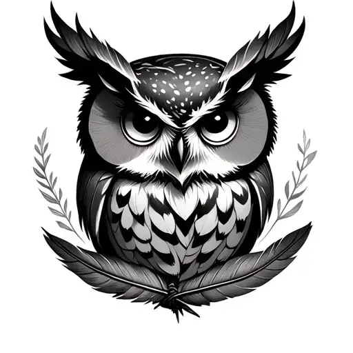 Minimalistic Owl And Feather