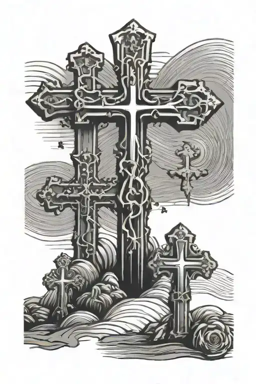 Three Crosses With A Shaded Background
