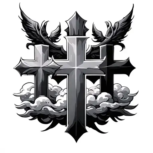 3 Staggered Crosses With Clouds At The Bottom Part