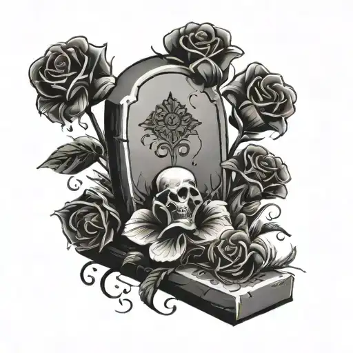 Flowers Coming Out Of Grave Stone