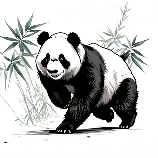 Panda Running Bamboo Shoots