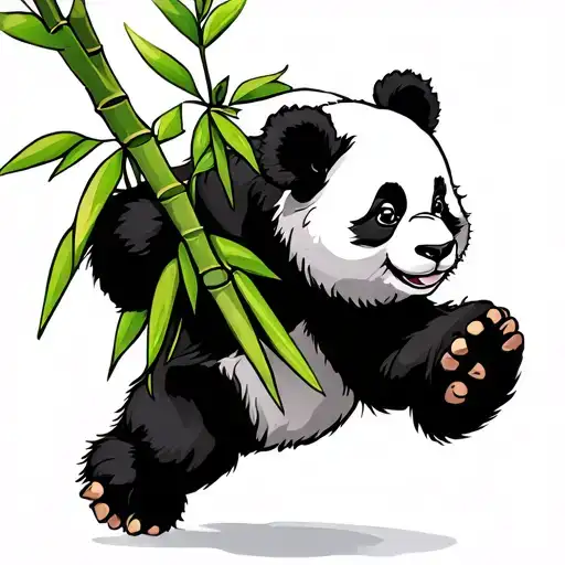 Cartoon Panda Running Bamboo Shoots