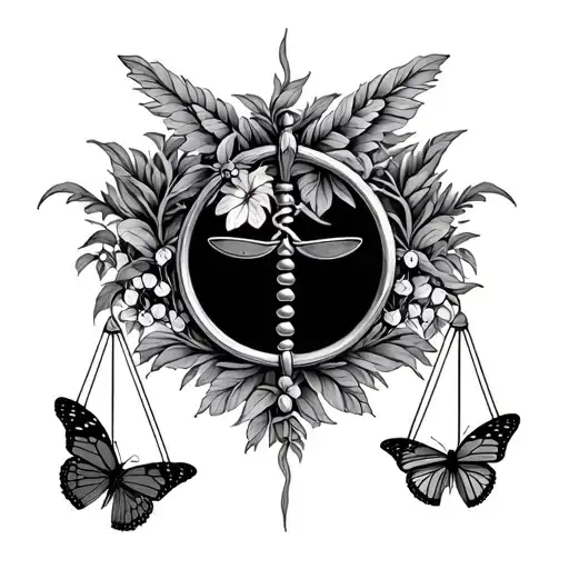 Libra Zodiac Sign With Scale Stems And Butterflies