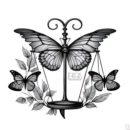 Libra Zodiac Sign With Scale Stems And Butterflies