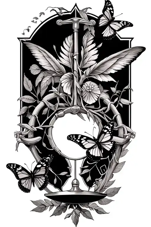 Libra Zodiac Sign With Scale Stems And Butterflies