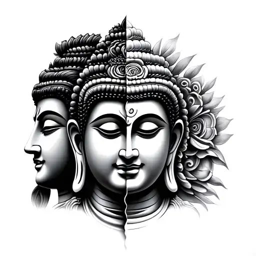 Half Shiva Half Buddha Tattoo Both Faces Half Half