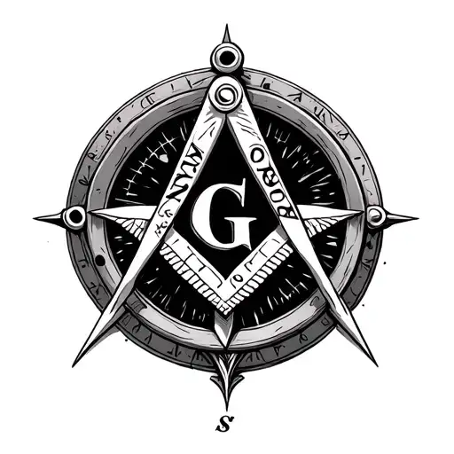 Freemason Symbol Inside Nautical Compass Surrounded