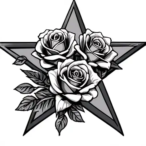 7 Point Nautical Star With 3 Roses