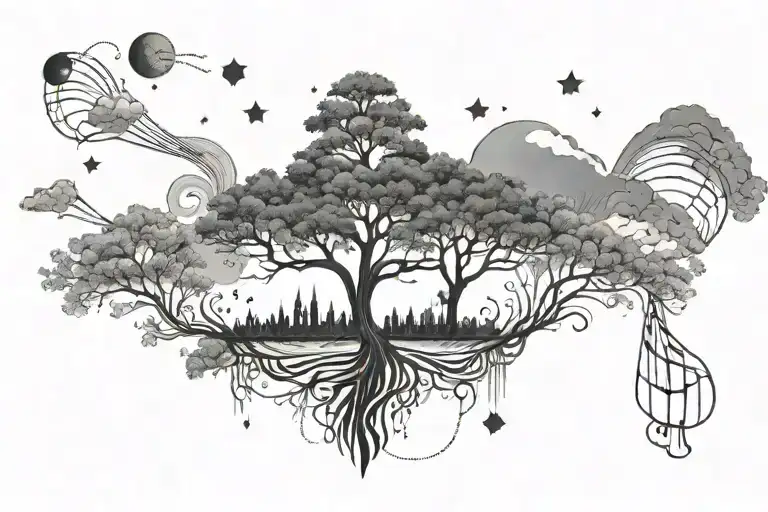 Galaxy Filled Sky Tree Growing Music Love Art