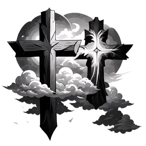 3 Crosses With Clouds Below