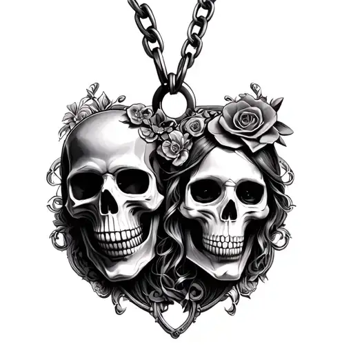 Locket Chain With Male And Female Skull