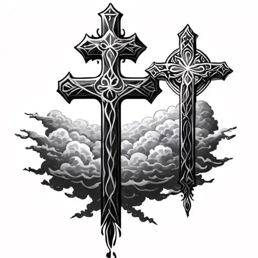 3 Staggered Crosses With Clouds At The Bottom Part