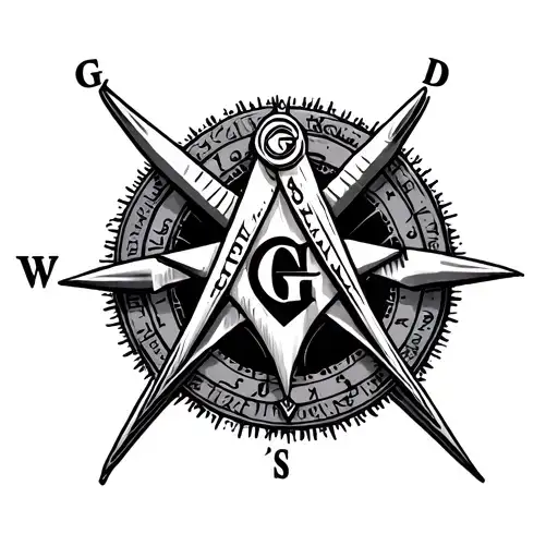 Freemason Symbol Inside Nautical Compass Intertwined