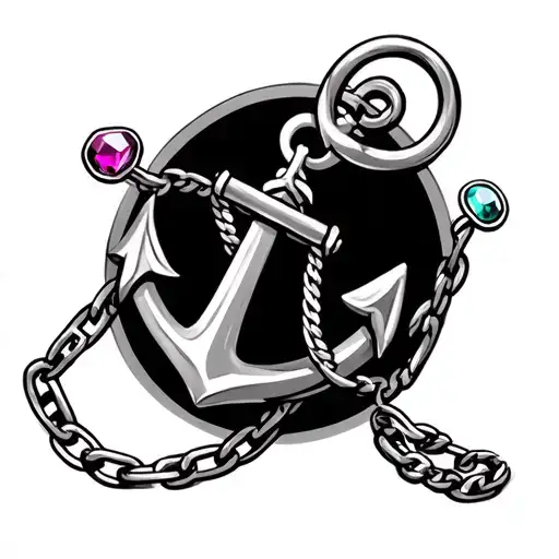 Anchor With Chain And 3 Birthstones