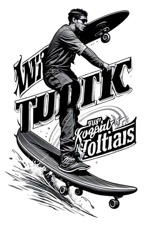 A Tattoo Design With Iconic Movie Quotes Intertwined With Surfing And Skateboarding Elements
