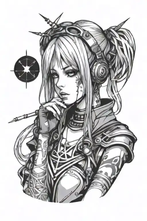 Cyber Goth Anime Girl Contemplating