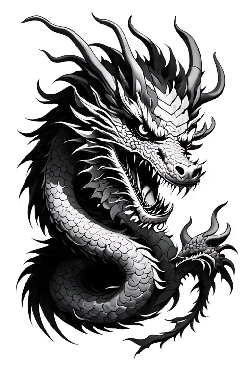 Long Chinese Dragon With Scary Face