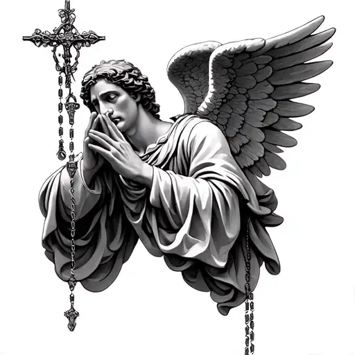 Archangel Mickael Praying With A Rosary