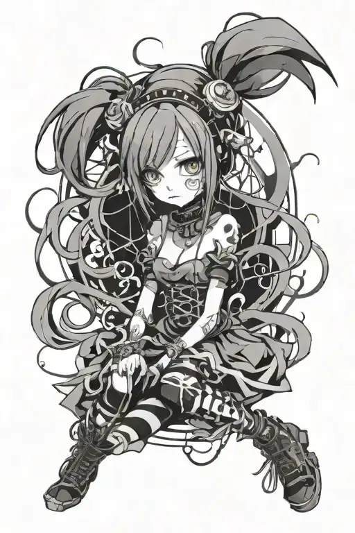 Cyber Goth Anime Girl In Dress Floating