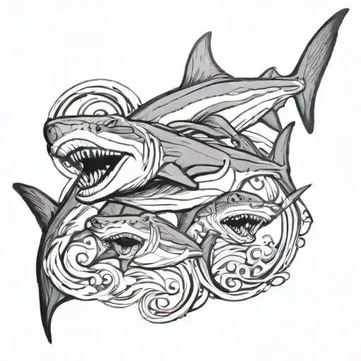 Hammerhead Shark Swimming Together