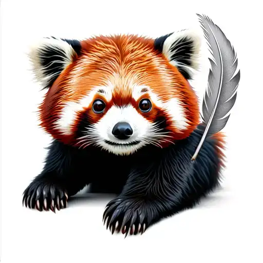 Red Panda With Feather Next To It