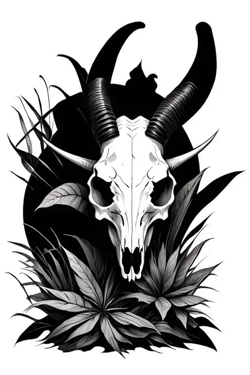 Oryx Skull With Some Arabian Plants In Background