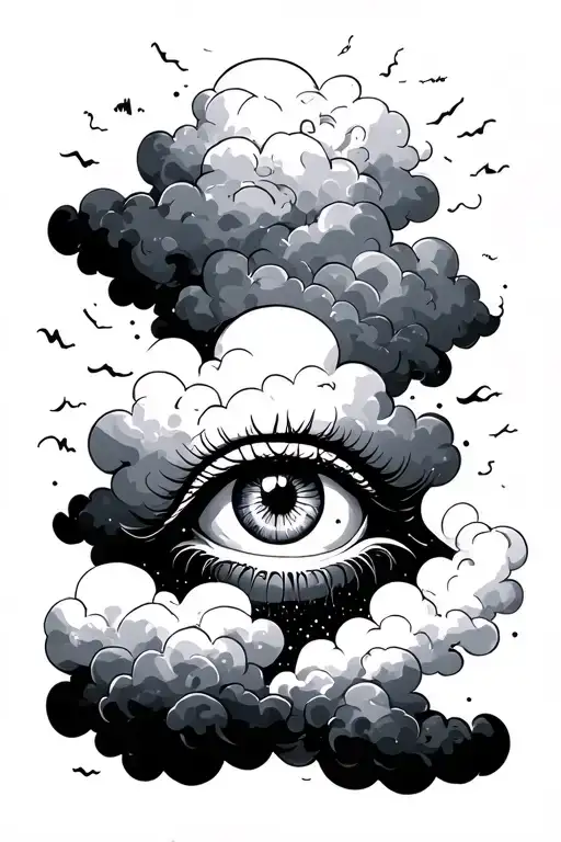 Clouds With Eye And Horror Movie Font