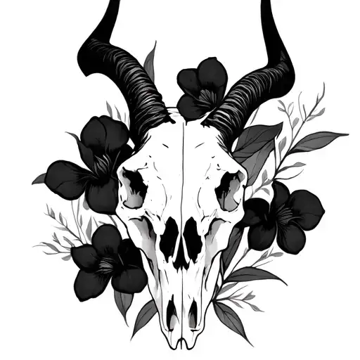 Antelope Skull With Black Iris Flowers In The Background